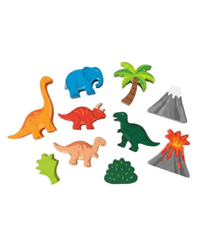 Wooden Dinosaur Play Set Tray, Fair Trade and Handmade Toy Best Years