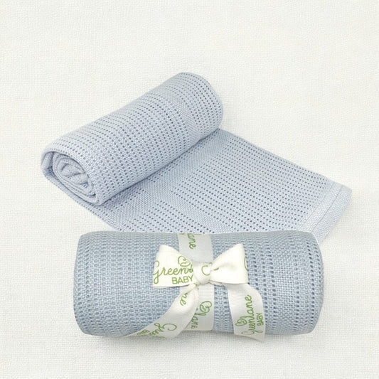 Blue Baby Bamboo Cotton Cellular Blanket - 90cm x 75cm (One blanket) Muslin Muslinz