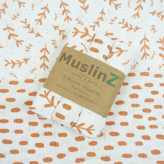MuslinZ Bamboo/Organic Cotton Muslin Squares, Laurel Leaf - 3 Pack Muslin Muslinz