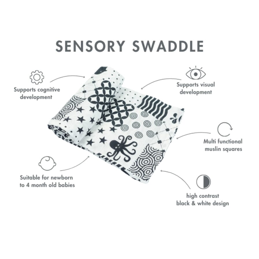 MuslinZ Bamboo/Organic Cotton Swaddle Blanket Sensory - 120x120cm Muslin Muslinz