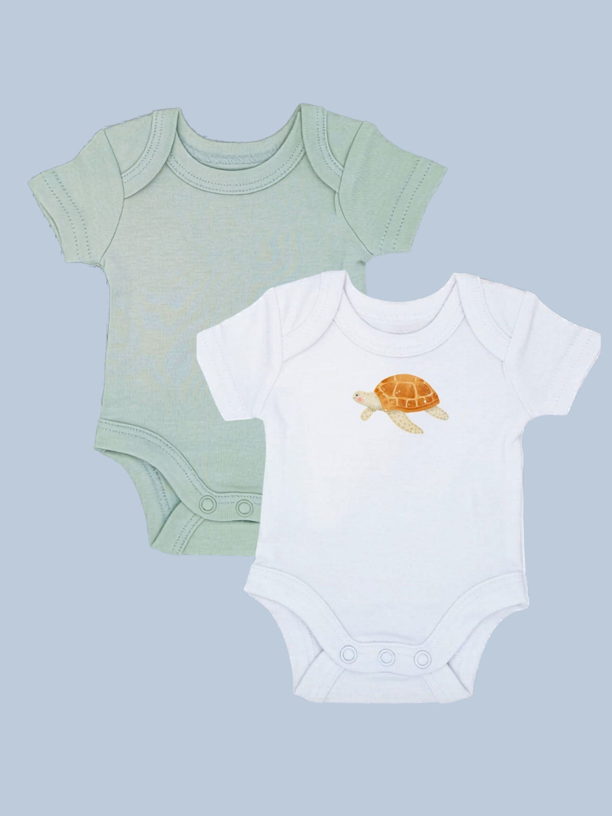 Turtle Motif White Bodysuit & Plain Sage Bodysuit Set Bodysuit / Vest Little Dreamer