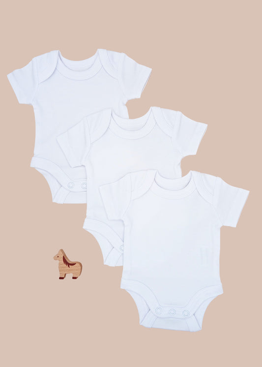 3 Pack 100% Organic Cotton Baby Bodysuit with Capped Sleeves - White Little Dreamer