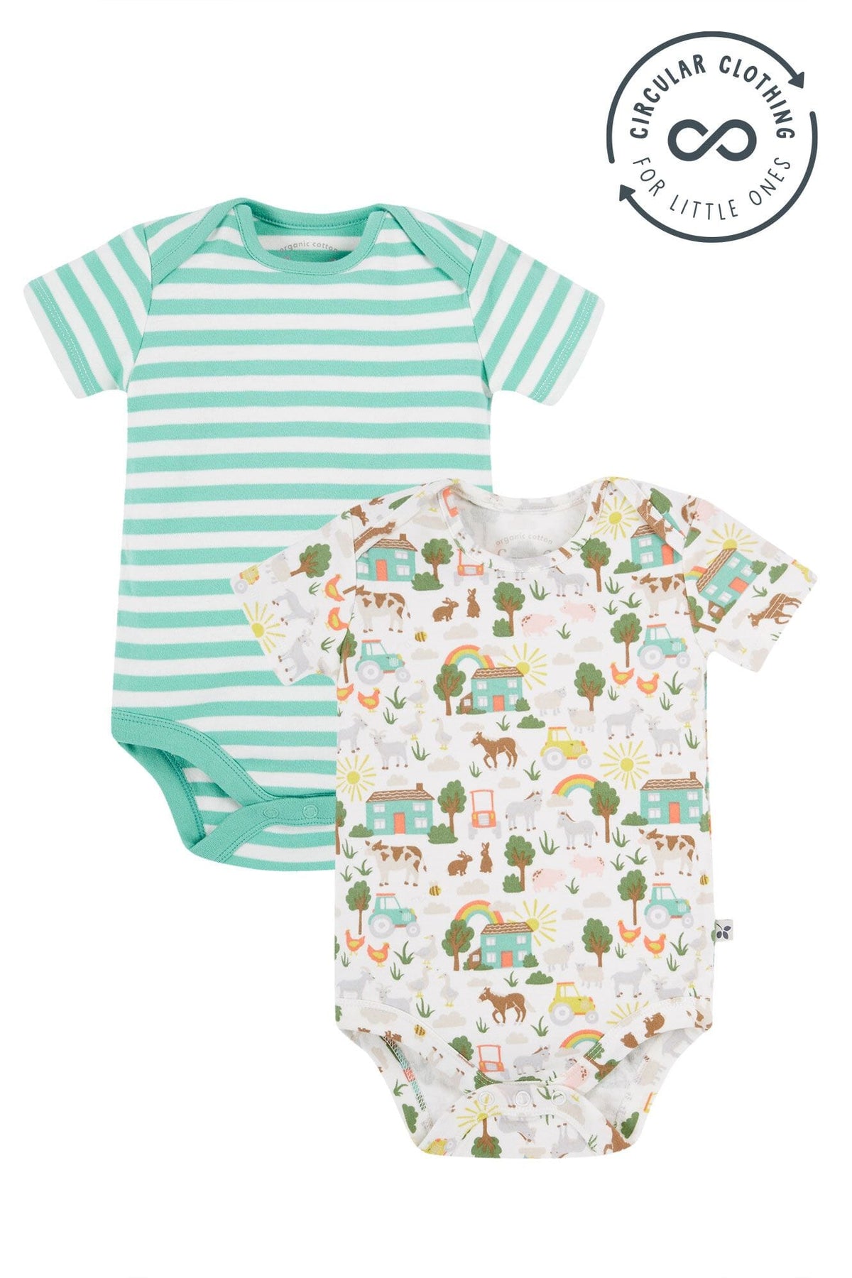 Frugi Organic Cotton 2 Pack Short Sleeve Farmyard Bodysuits Bodysuit / Vest Frugi