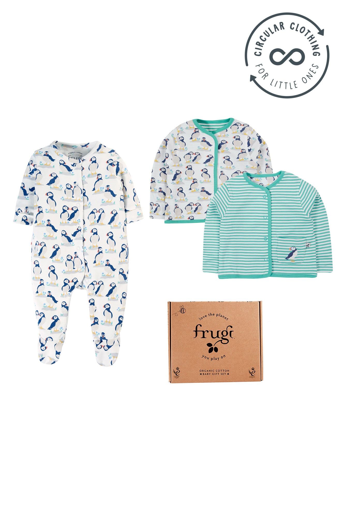 Frugi Organic Cotton Puffin Babygrow and Top Gift Set