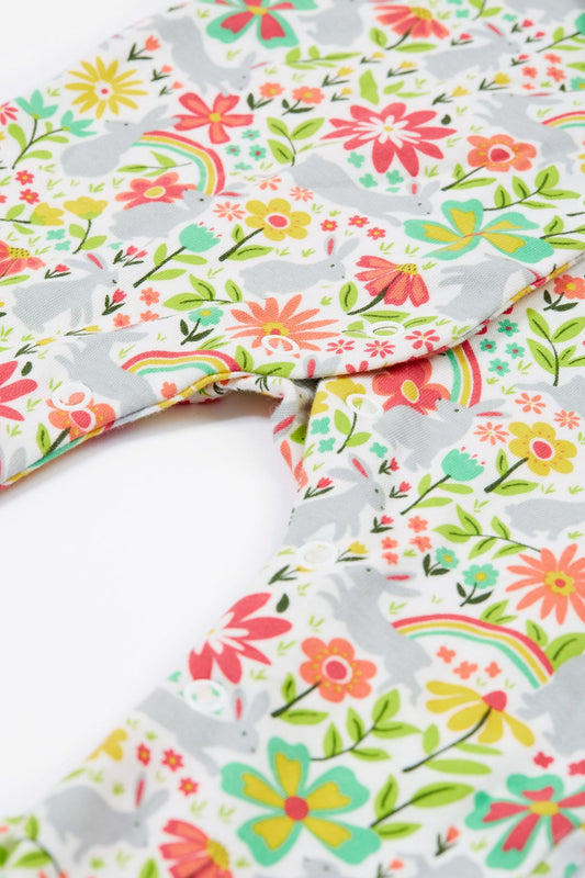 Frugi Organic Cotton White Bunny Bounce Babygrow and Dribble Bib Gift Set Sleepsuit / Babygrow Frugi