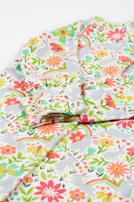 Frugi Organic Cotton White Bunny Bounce Babygrow and Dribble Bib Gift Set Sleepsuit / Babygrow Frugi