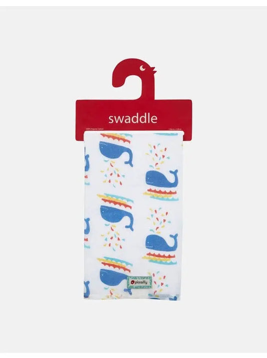 Piccalilly Muslin Swaddle - Whales Swaddle Blanket Piccalilly