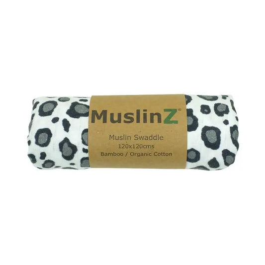 MuslinZ Bamboo/Organic Cotton Swaddle Blanket Leopard Print - 120x120cm Muslin Muslinz