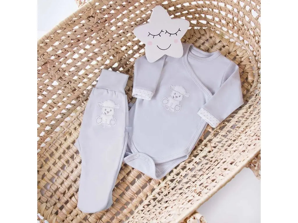 Early Baby Bodysuit, Embroidered Lamb Design - Grey Bodysuit / Vest EEVI