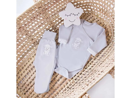 Early Baby Bodysuit, Embroidered Lamb Design - Grey Bodysuit / Vest EEVI