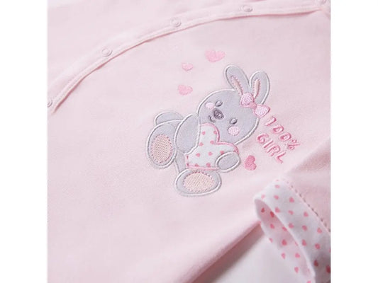 Early Baby Babygrow, Embroidered Bunny Design - Pink Sleepsuit / Babygrow EEVI