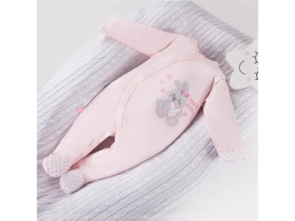 Early Baby Babygrow, Embroidered Bunny Design - Pink Sleepsuit / Babygrow EEVI