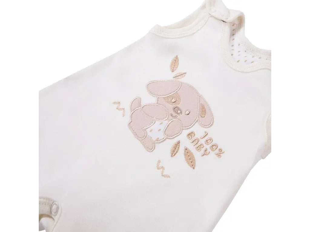 Early Baby Top & Puppy Footed Dungarees Set - Cream Dungaree EEVI