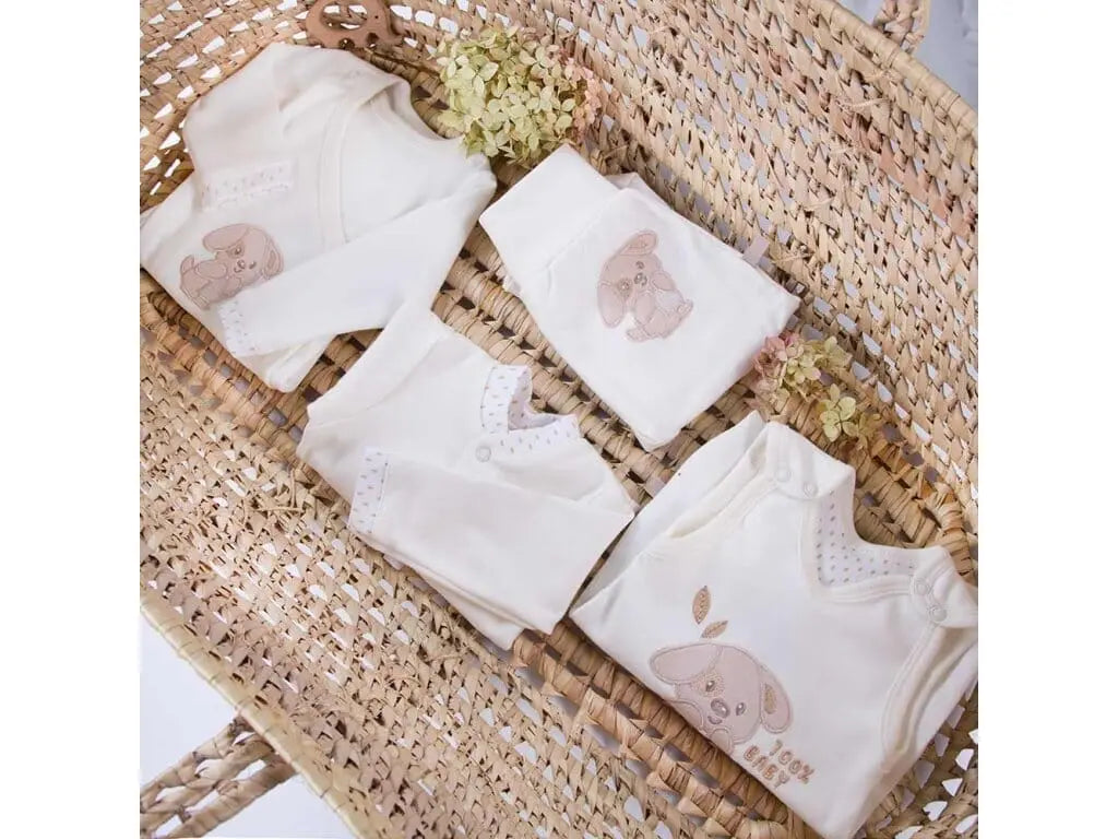 Early Baby Top & Puppy Footed Dungarees Set - Cream Dungaree EEVI