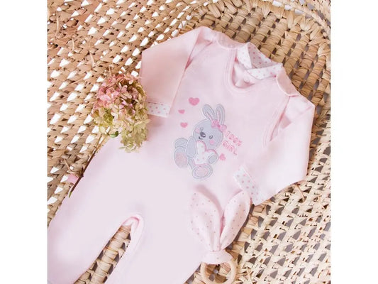 Early Baby Top & Bunny Footed Dungarees Set - Pink Dungaree EEVI