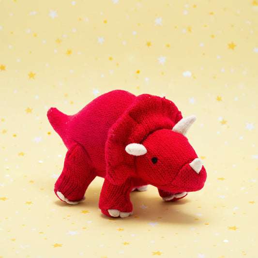 Knitted Triceratops Rattle, Red Toy Best Years