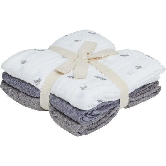 3 Pack, Organic Cotton Muslins, Cars / Grey, 65 x 65 cm Blanket Pippi