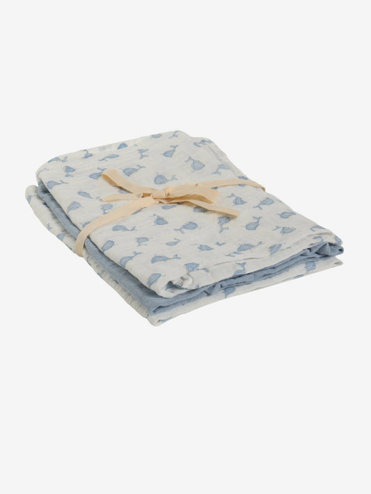 3 Pack, Cotton Muslins, Blue Whales, 65 x 65 cm Blanket Pippi