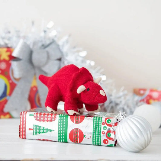 Knitted Triceratops Rattle, Red Toy Best Years