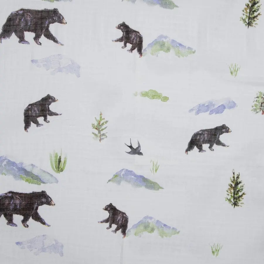 Muslin Swaddle Blanket, Organic - Bears Swaddle Blanket Banks-Lyon Botanical