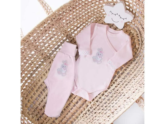 Early Baby Footed Trousers, Embroidered Bunny Rabbit On The Rear - Pink Trousers / Leggings EEVI