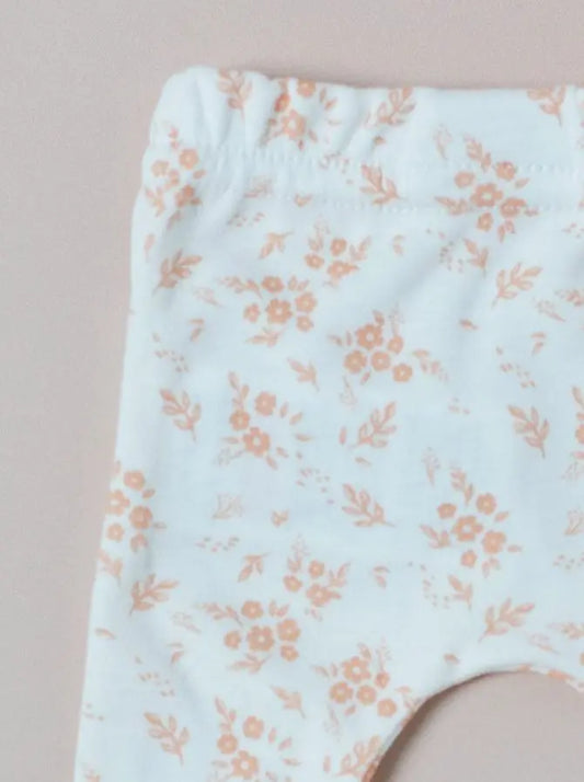 Apricot Floral Leggings, Premium 100% Organic Cotton Tiny & Small