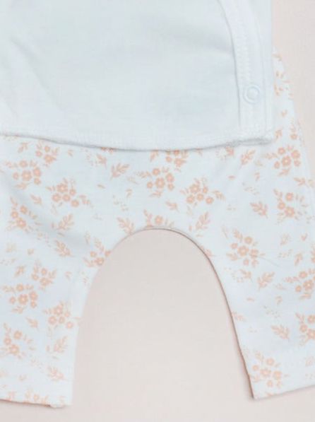 2 piece Cream wrap top & Apricot Floral trouser set, Organic Cotton Tiny & Small