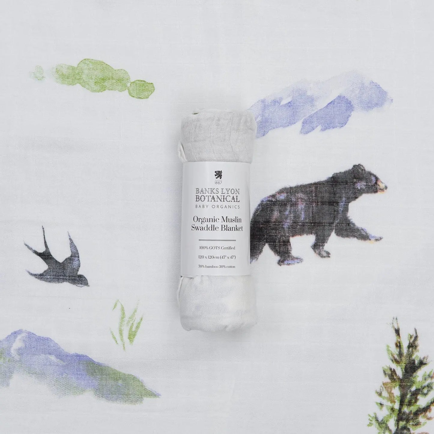 Muslin Swaddle Blanket, Organic - Bears Swaddle Blanket Banks-Lyon Botanical