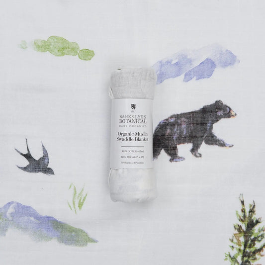 Muslin Swaddle Blanket, Organic - Bears Swaddle Blanket Banks-Lyon Botanical