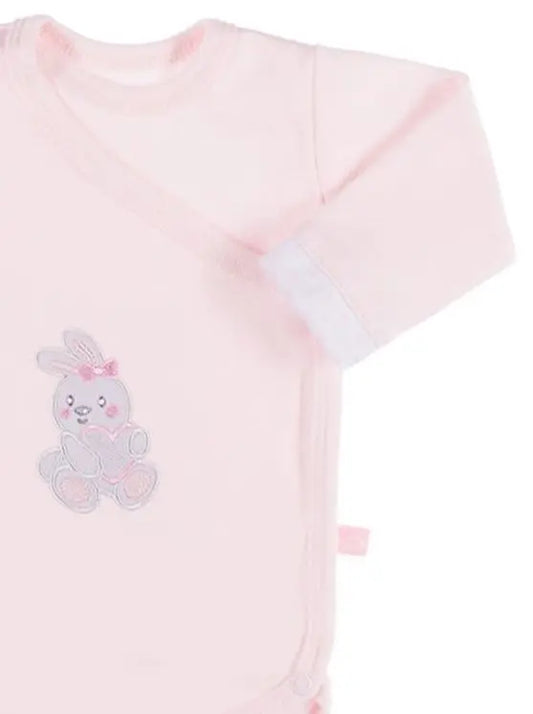 Early Baby Bodysuit, Embroidered Bunny Rabbit Design - Pink EEVI