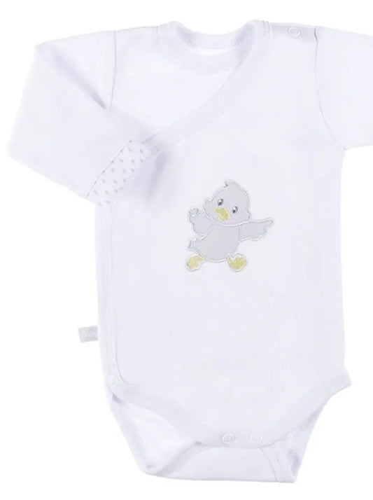 Early Baby Bodysuit, Embroidered Little Chick Design - White EEVI
