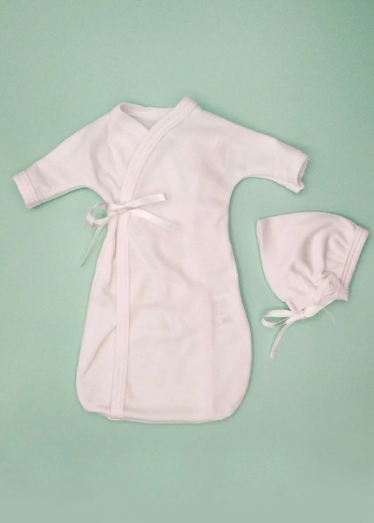 Baby Bereavement Gown & Bonnet, White, Organic (Burial Gown) Bereavement gown Tiny & Small