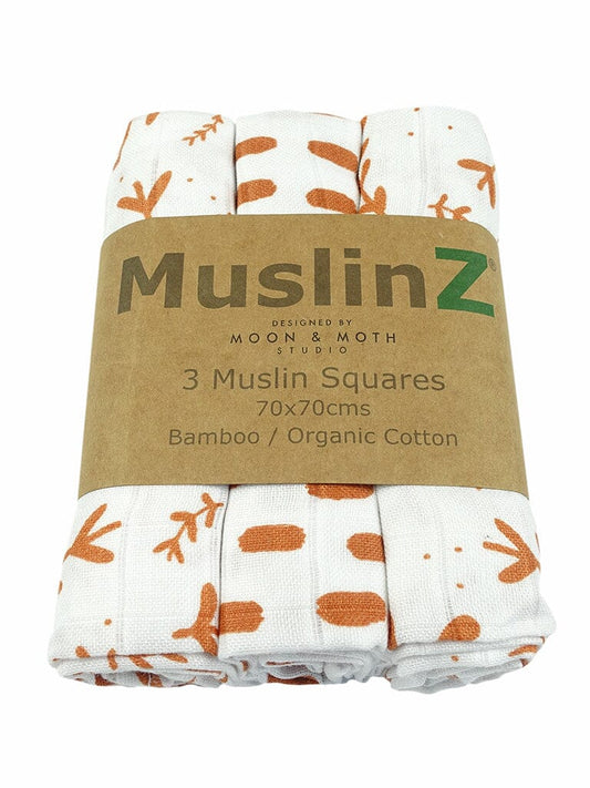 MuslinZ Bamboo/Organic Cotton Muslin Squares, Laurel Leaf - 3 Pack Muslin Muslinz