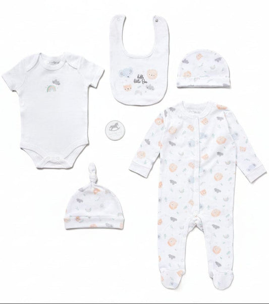 'Hello Little One Animals' 5 Piece Layette Gift Set. Rock a Bye Baby