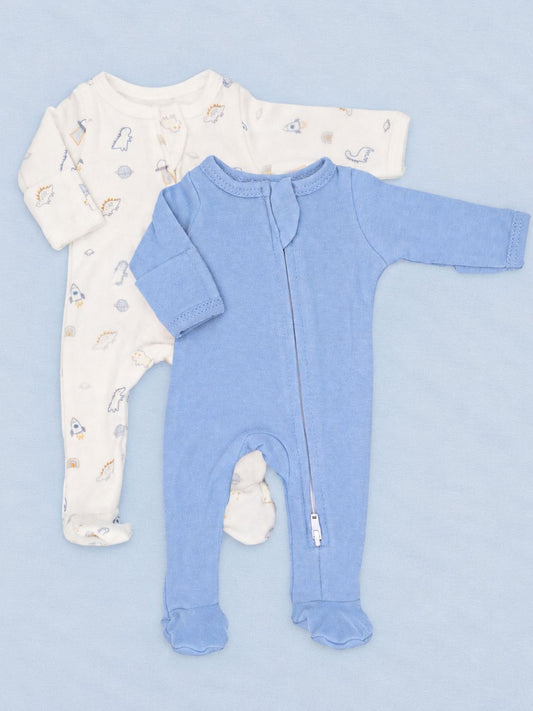2 Pack Zipped Sleepsuits - Dinosaurs in Space