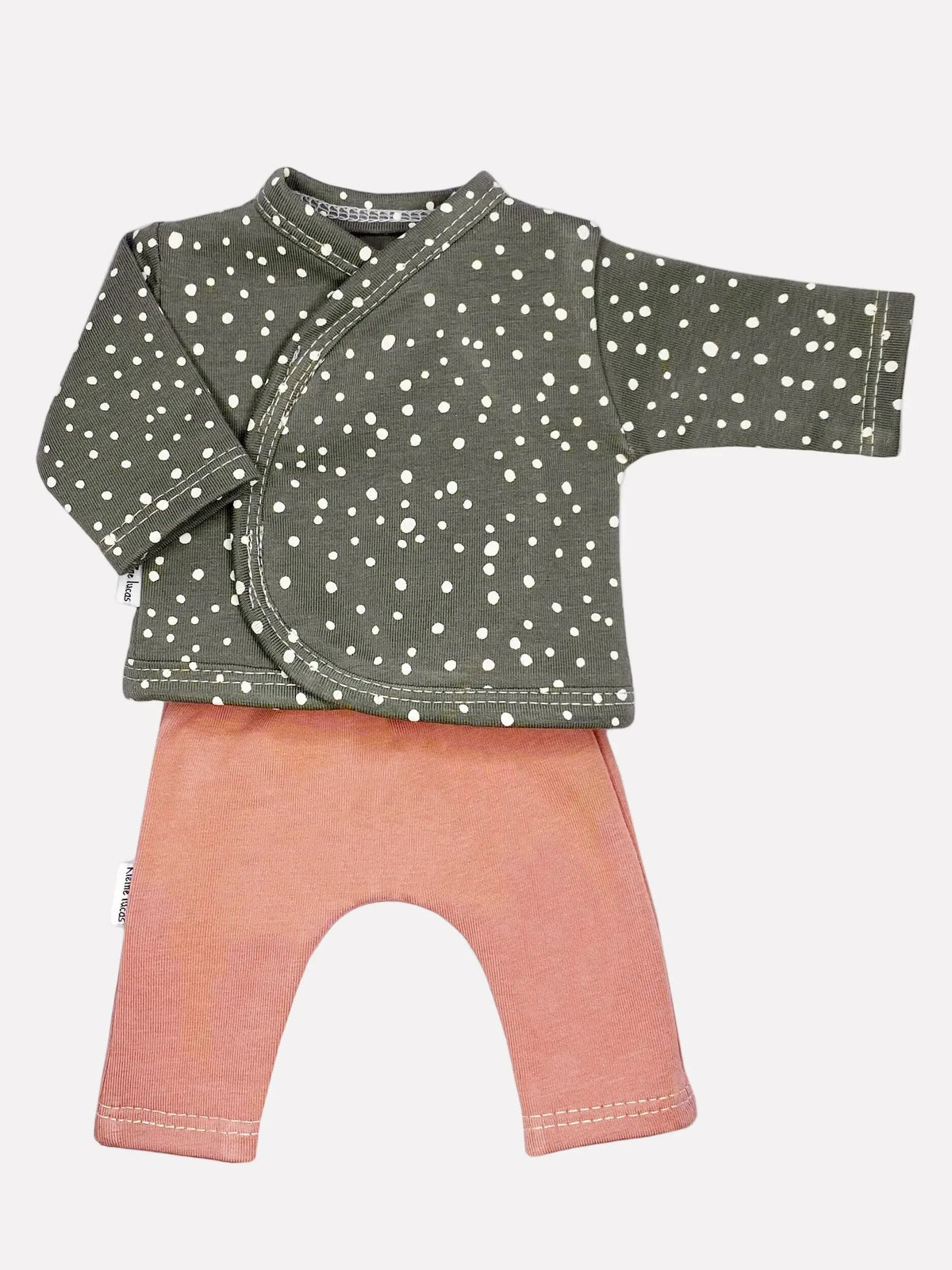 Top & Trouser Set, Polkadot Grey & Pink Top & Trousers Little Lucas