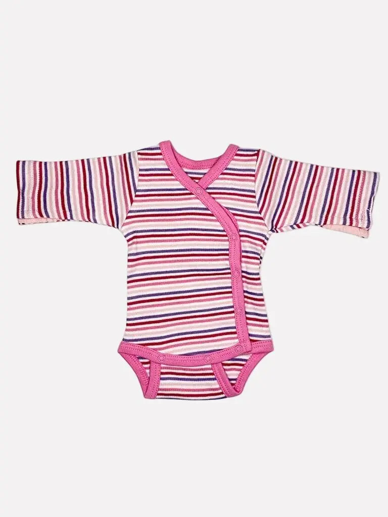 Organic Cotton Pink Bold Stripe Long Sleeve Vest Bodysuit / Vest Fixoni