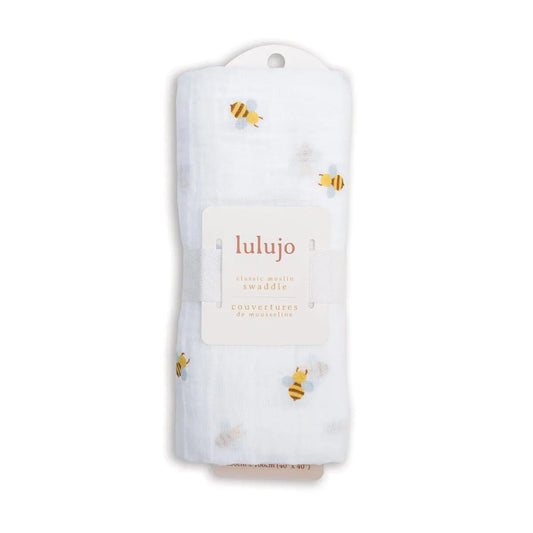 Bees - Muslin Swaddle, 100 x 100 cm Swaddle Blanket Lulujo