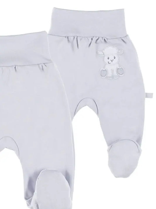 Early Baby Footed Trousers, Embroidered Lamb On The Rear - Grey EEVI
