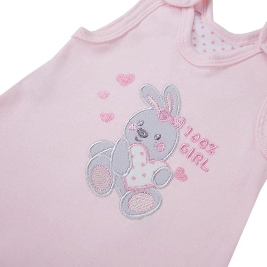 Early Baby Footed Dungarees, Embroidered Bunny Design - Pink Dungaree EEVI