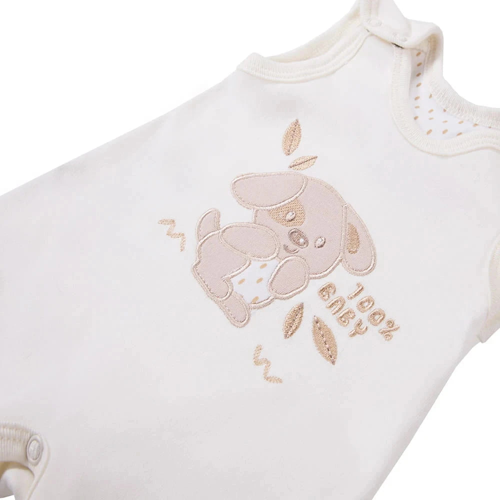 Early Baby Footed Dungarees, Embroidered Puppy Design - Cream Dungaree EEVI