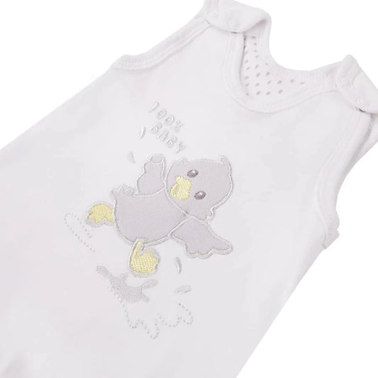 Early Baby Footed Dungarees, Embroidered Chick Design - White Dungaree EEVI