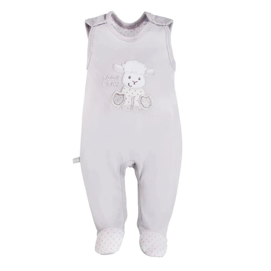 Early Baby Footed Dungarees, Embroidered Lamb Design - Grey Dungaree EEVI