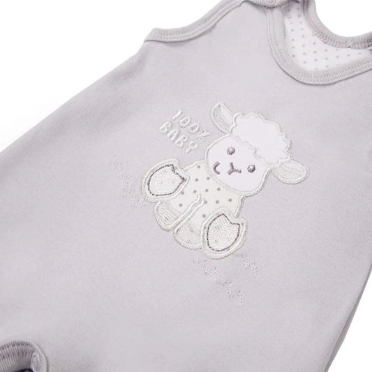 Early Baby Footed Dungarees, Embroidered Lamb Design - Grey Dungaree EEVI
