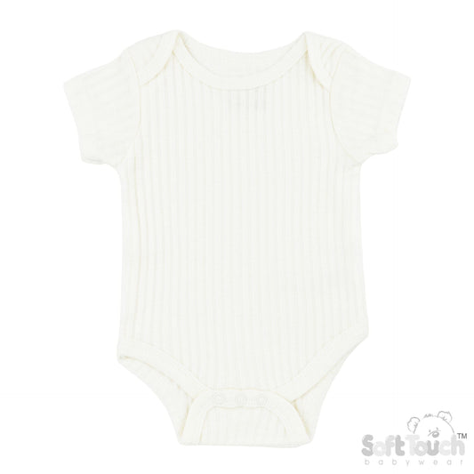 Cream Ribbed Capped Sleeved Bodysuit - 100% Cotton Sleepsuit / Babygrow Soft Touch
