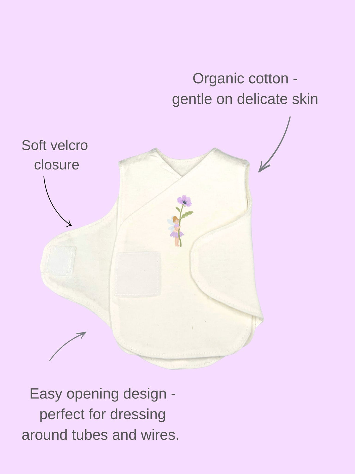 NICU Vest 2 Pack, Fairy Garden, Organic Cotton, Velcro Closures Bodysuit / Vest Little Dreamer