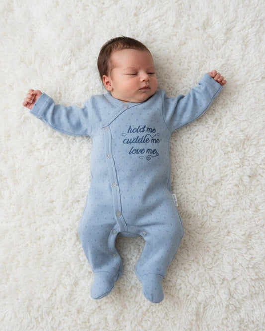 Sky Blue "Hold Me" All In One All In One Sleepsuit / Babygrow Tiny Chick