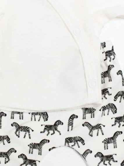2 piece Cream wrap top & Little Zebras print trouser set , Organic Cotton Tiny & Small