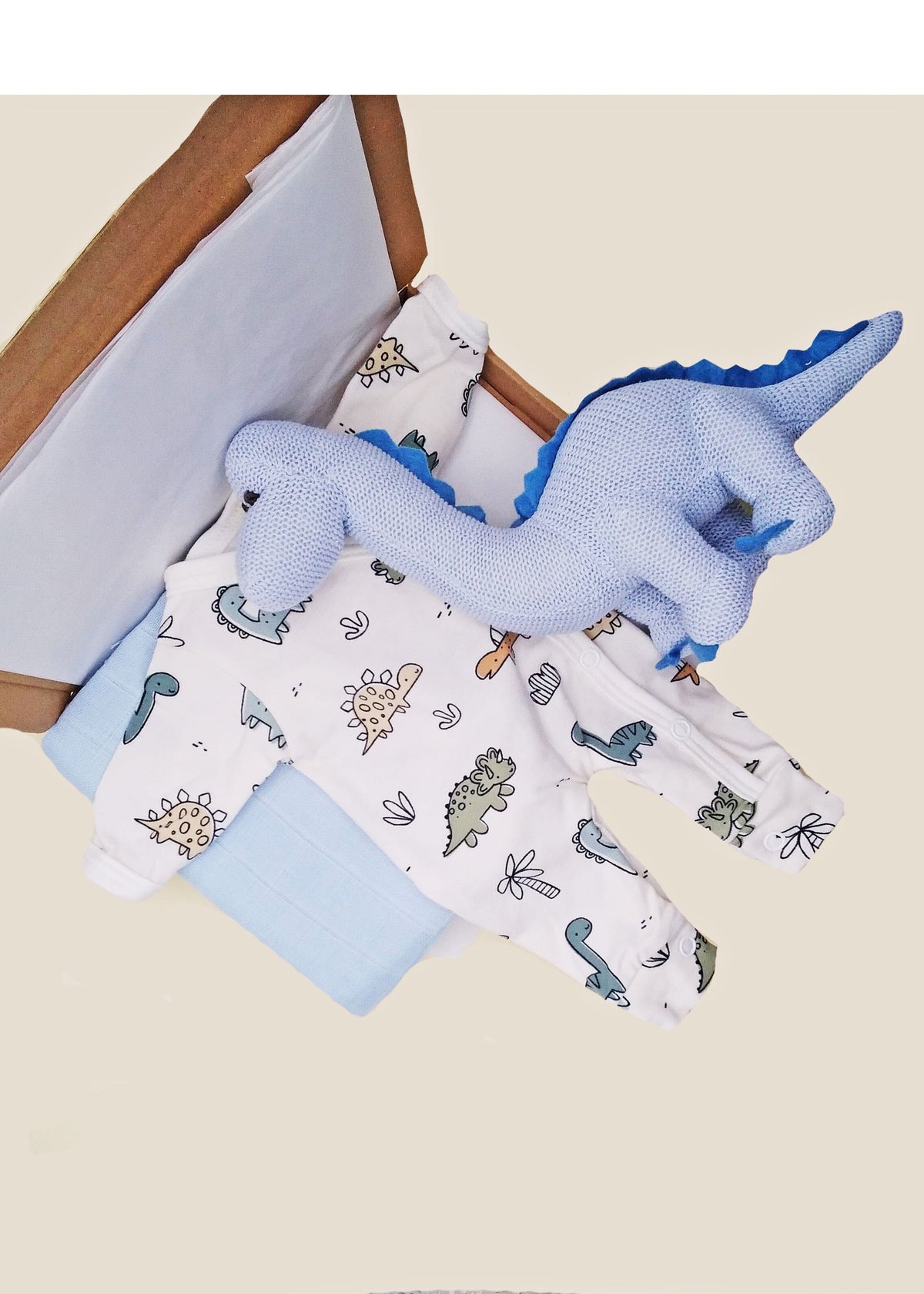 Baby Blue Dino Gift Box - Sleepsuit, Muslin & Toy Gift Set Little Mouse Baby Clothing & Gifts
