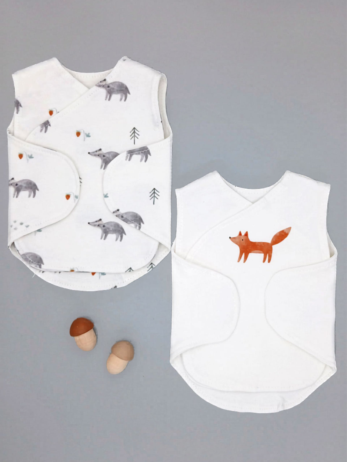 NICU Vest 2 Pack, Organic Cotton, Brave Badger & Clever Fox Bodysuit / Vest Little Dreamer